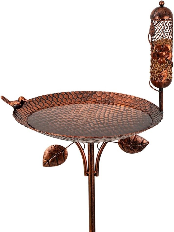 dreamysoul Metal Bird Baths for Outside, 46 Inches Tall Freestanding Birdbaths with Birdfeeder, 5-Pronged Bird Bath for Outdoors Garden Yard Patio Decor - Product Image