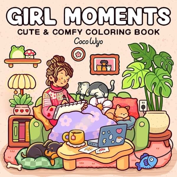 Girl Moments: Coloring Book for Adults and Teens Featuring Cute Cozy Daily Activities for Relaxation (Cozy Spaces Coloring) - Product Image
