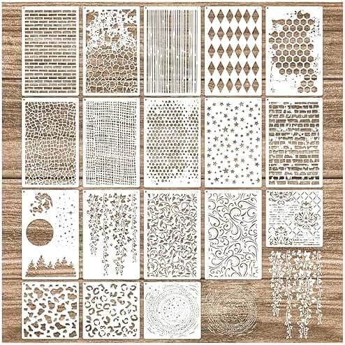 Cubist Mixed Media Layering Stencils for Painting on Wood, Texture Demask Leaf Tree Brick Striped Background Pattern Stencils for Crafts Wall Shoe Cards Canvas Furniture (Texture) - Product Image