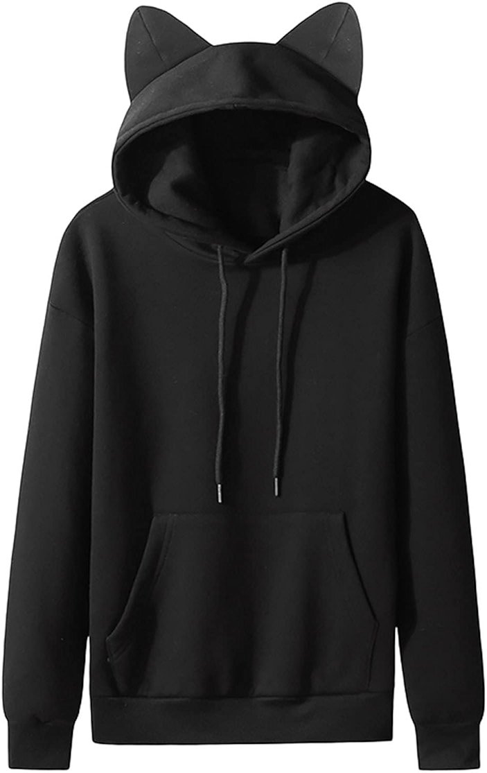 Men's Hoodie Teen Boys Cute Cat Ears Hooded Sweatshirts Winter Heavy Fleece Pullover with Pocket Long Sleeve Clothing - Product Image