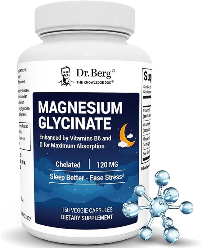 Dr. Berg Magnesium Glycinate 150ct – 4-in-1 Chelated for Muscle, Nerve, Sleep & Stress Support*– w/ D3, B6 & Zinc – 4X Lab-Tested – No Fillers – Formulated in USA, GMP-Certified - Product Image