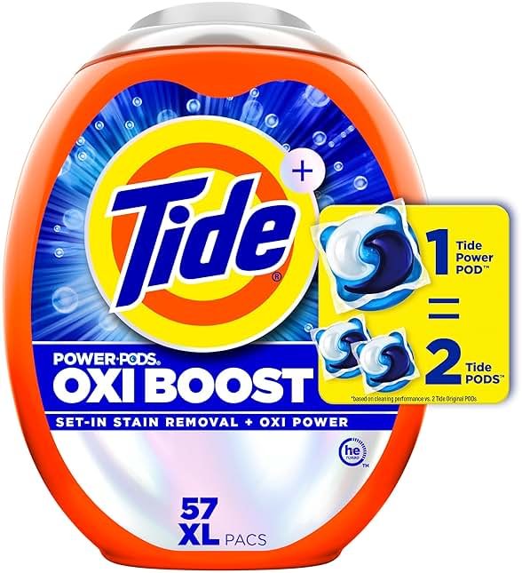 Tide Oxi Boost Power PODS Laundry Detergent Pacs, 57 Count, Set-In Stain Removal + Oxi Power, laundry soap detergent pacs - Product Image