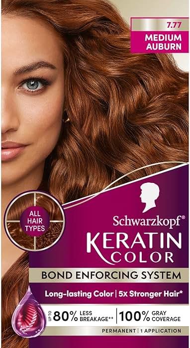Schwarzkopf Keratin Color Permanent Hair Color, 7.7 Medium Auburn - Professional Quality Permanent Hair Dye, Up to 100% Gray Coverage - 1 Application - Product Image