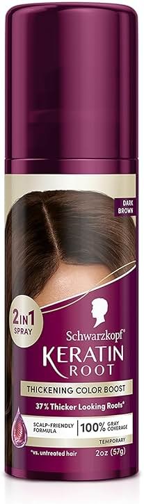 Schwarzkopf Keratin Root Temporary Hair Color Spray, Dark Brown, Instant Gray Coverage, Thicker, Fuller-Looking Roots, Easy-to-Use, No Ammonia, Low Mess Application, Scalp Friendly - Product Image