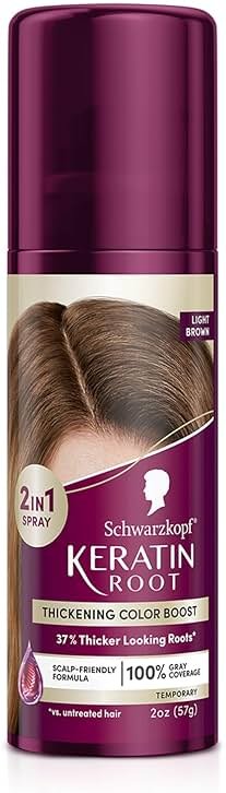Schwarzkopf Keratin Root Temporary Hair Color Spray, Light Brown, Instant Gray Coverage, Thicker, Fuller-Looking Roots, Easy-to-Use, No Ammonia, Low Mess Application, Scalp Friendly - Product Image