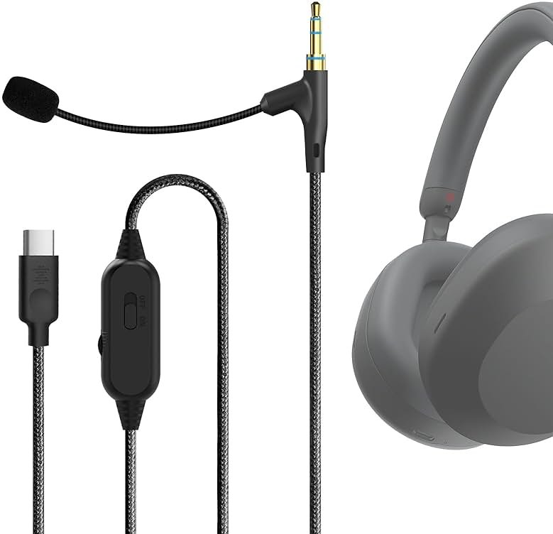 GEEKRIA USB-C Boom Mic Cable Compatible with Soundcore Space One, Sony WH-1000XM6, ULT WEAR, Replacement Cord with Boom Microphone and Volume/Mute Control for Gaming & Meeting (5.6ft) - Product Image