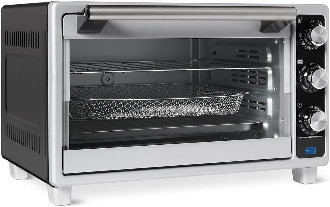 Amazon Basics 6-Slice 23-QT Toaster Oven with Built-In Air Fryer, 7-In-1 Cooking Options, 60-Min Timer & Adjustable Temperature (200°F - 450°F), With Accessories, 1500W, Stainless Steel, Silver/Gray - Product Image