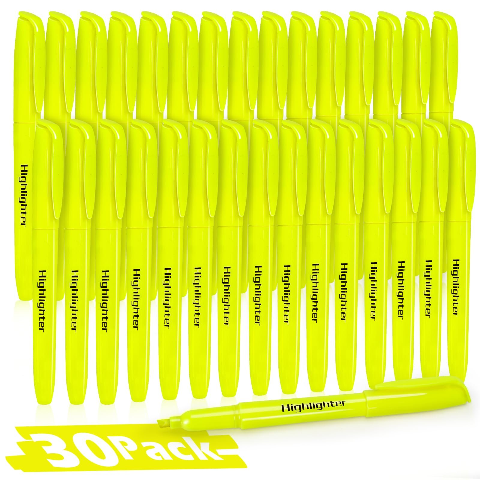 V-Opitos 30 Pack Yellow Highlighters, No Bleed Bright Highlighters with Soft Chisel Tips, Ideal for Office and School Supplies - Product Image