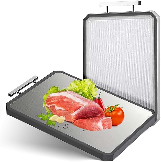 Stainless Steel Cutting Board, Double-Sided Cutting Boards, Large Cutting Boards for Kitchen,Food-Grade, Stainless Steel and Wheat Straw PP, Dishwasher Safe (Large) - Product Image