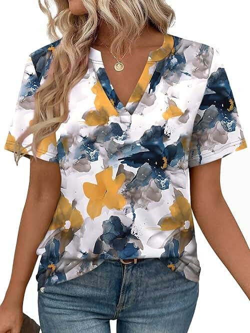 WEESO Womens Tops Summer Short Sleeve V Neck Blouses Business Casual Loose Fit Tshirts Trendy Fashion Outfits - Product Image