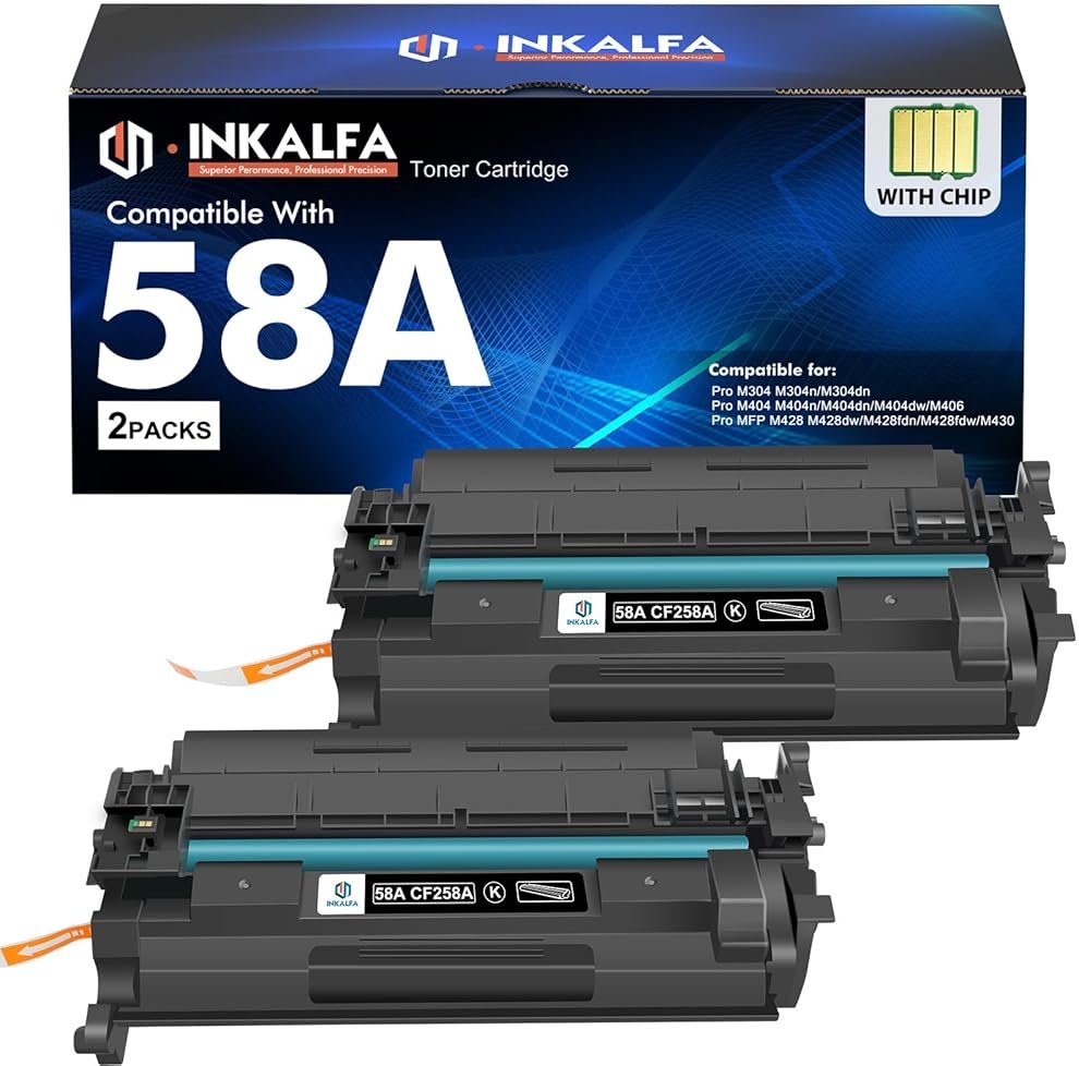 CF258A 58A Toner Cartridge Black 58X CF258X Compatible Replacement for HP 58A CF258A M428fdw for HP LaserJet MFP M428fdw M428fdn M428dw M404 M428 Pro M404n M404dn M404dw Printer 2 Pack with Chip - Product Image
