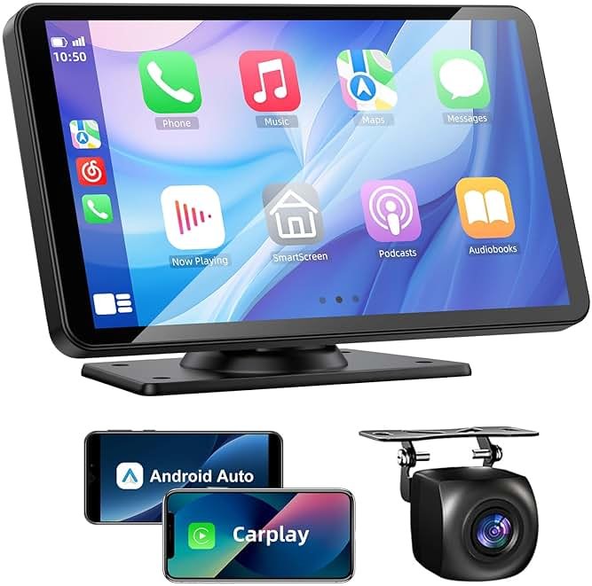 VUKARUAL Wireless Carplay and Android Auto Screen for Car, 7" HD Portable Touch Screen Car Stereo with Bluetooth, Backup Camera, Navigation, Mirror Link for All Vehicles - Product Image