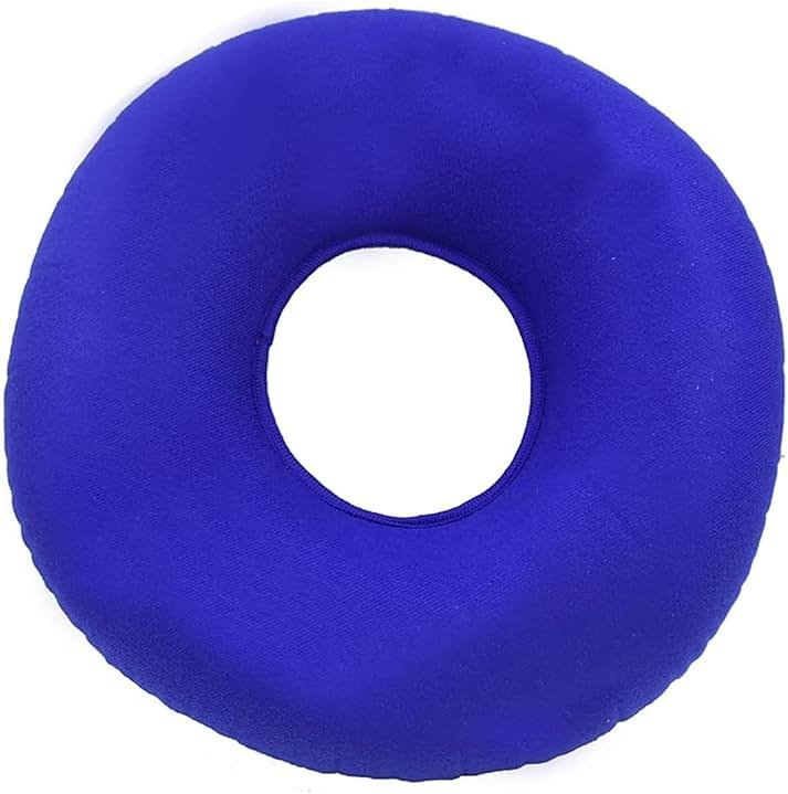 Dogxiong Donuts Pillow for Tailbone Pain Relief, Inflatable Butt Pillow Flocked Fabric Air Pillow for The Home, Office, Ultralight Inflatable Pillow for Hiking, Camping (Blue) - Product Image