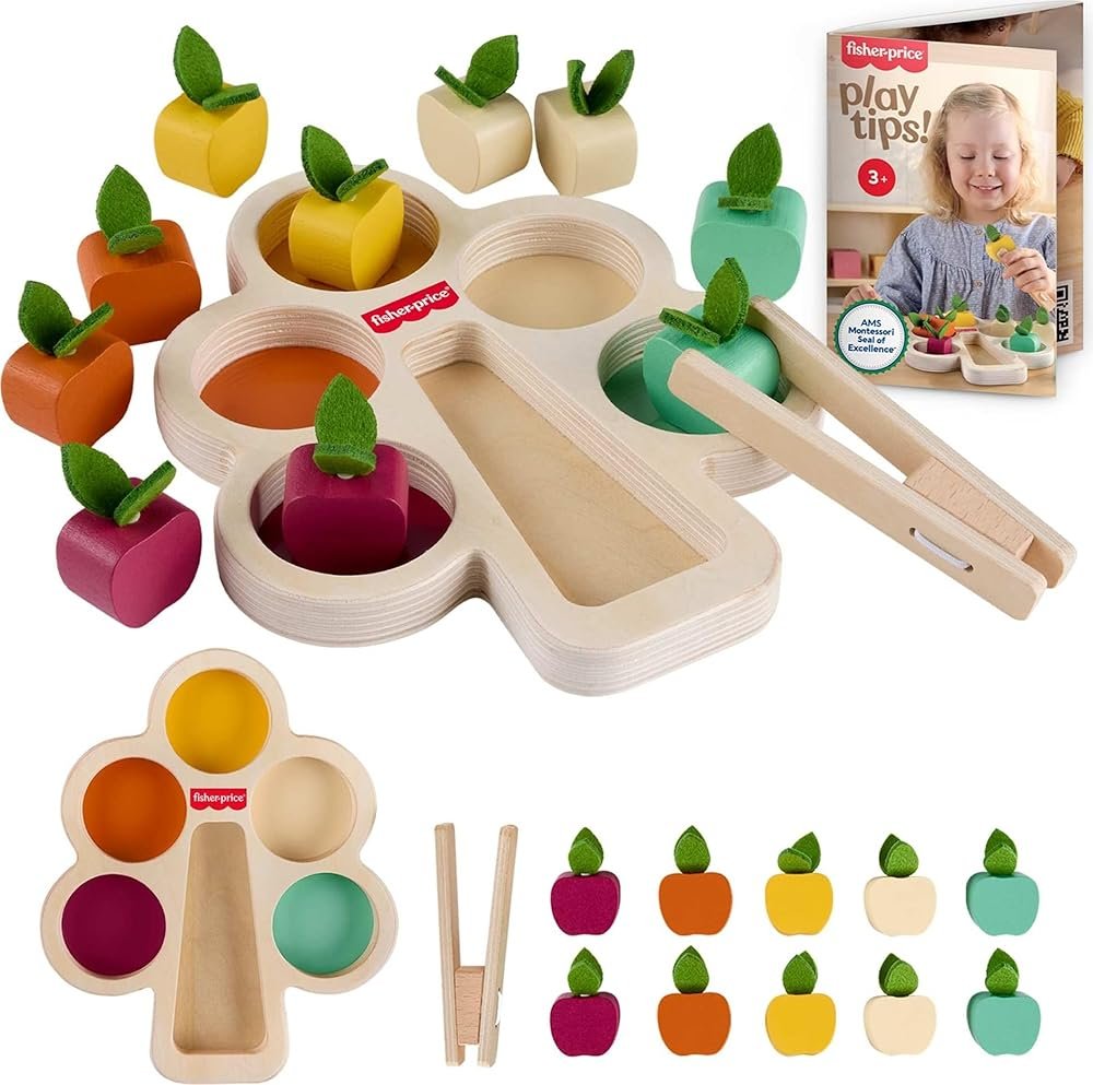Fisher-Price Wood Montessori Toy Sorting Tree, American Montessori Society Seal of Excellence, Wooden Learning Activity Puzzle & Expert Play Tips for Preschool Kids Ages 3+ Years - Product Image