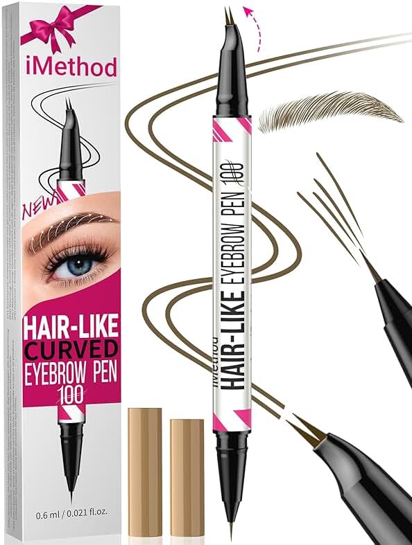 iMethod Curved Eyebrow Pen - 2-in-1 Dual-Ended Microblading Eyebrow Pencil with Curved Tip and Precise Brush-Tip, Brow Pen for Natural Hair-Like Brows, Lasts All-Day, Brown - Product Image