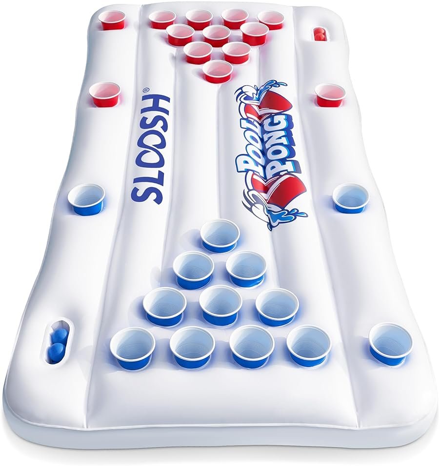 SLOOSH Pool Toys Games Set - Pong Toss Game Water Toys for Adults Kids Family Games, Inflatable Floats Lounge Raft Floating Swimming Pool Accessories 6x3 FT Table with 10 Pong Balls for Parties - Product Image