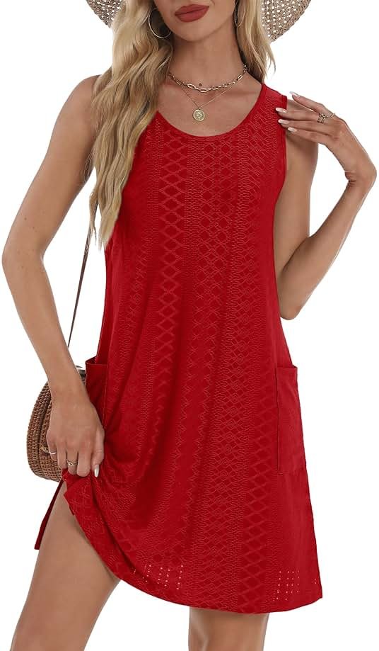BKRIVE Coverup Summer Dresses for Women 2026 Eyelet Casual Loose Sleeveless Sundresses Tank Dresses with Pockets - Product Image