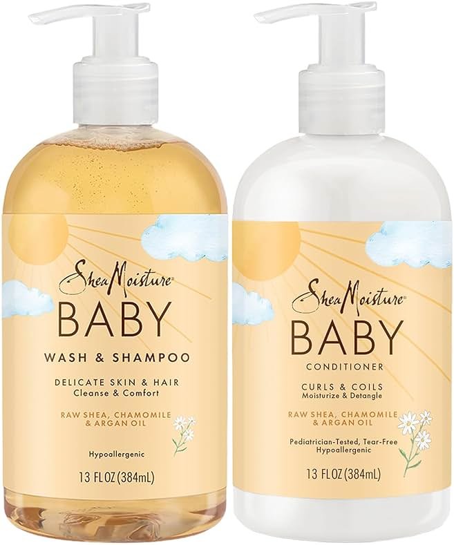 SheaMoisture Baby Essentials, Body Wash & Shampoo + Curls & Coils Conditioner, Detangler with Raw Shea, Chamomile & Argan Oil, Pediatrician-Tested, Hypoallergenic, Tear-Free, 13 Oz Ea - Product Image