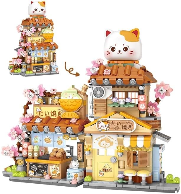 Lucky Cat Building Set,Openable Taiyaki Shop 923PCS Mini Brick Building Toy for Boys Girls Age 8+ - Product Image