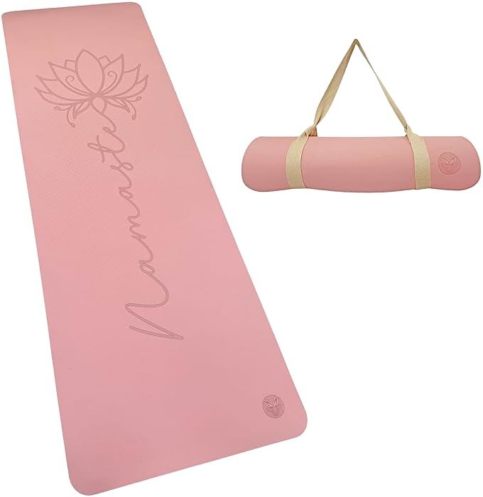 Lotus et Moi Non Slip Yoga Mat 6mm Thick, TPE Yoga Mat with a Carrying Strap, Home Workout, Light Weight Travel Pilates Mat Women, Fitness Gym Mat, Namaste - Product Image