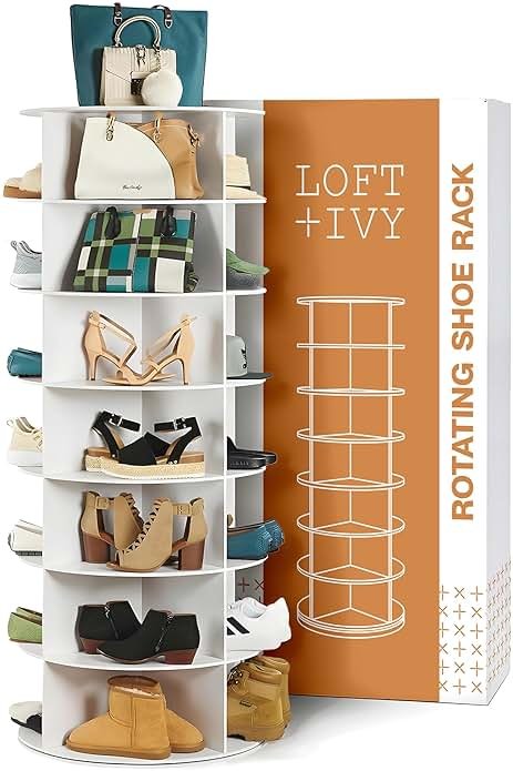 LOFT + IVY 7 Tier Rotating Shoe Rack Tower – 360° Spinning Storage Organizer, Modern Round Shoe Carousel for Closet, Entryway, Bedroom – Space Saving Rotating Lazy Susan Storage Tower - Product Image
