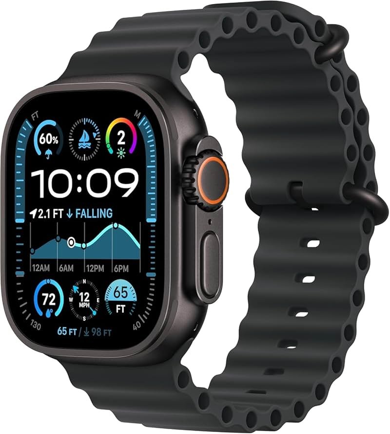 Apple Watch Ultra 2 (GPS + Cellular, 49MM) - Black Titanium Case with Black Ocean Band (Renewed) - Product Image