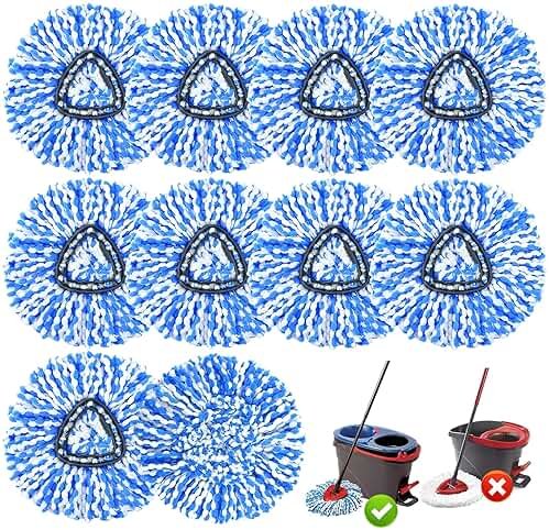 10 Pack Mop Replace Heads Compatible with O-Cedar Easywring Rinseclean 2-Tank System, Spin Mop Head Replacement, Microfiber Mop Refills for Deep Cleaning, Washable and Reusable - Product Image