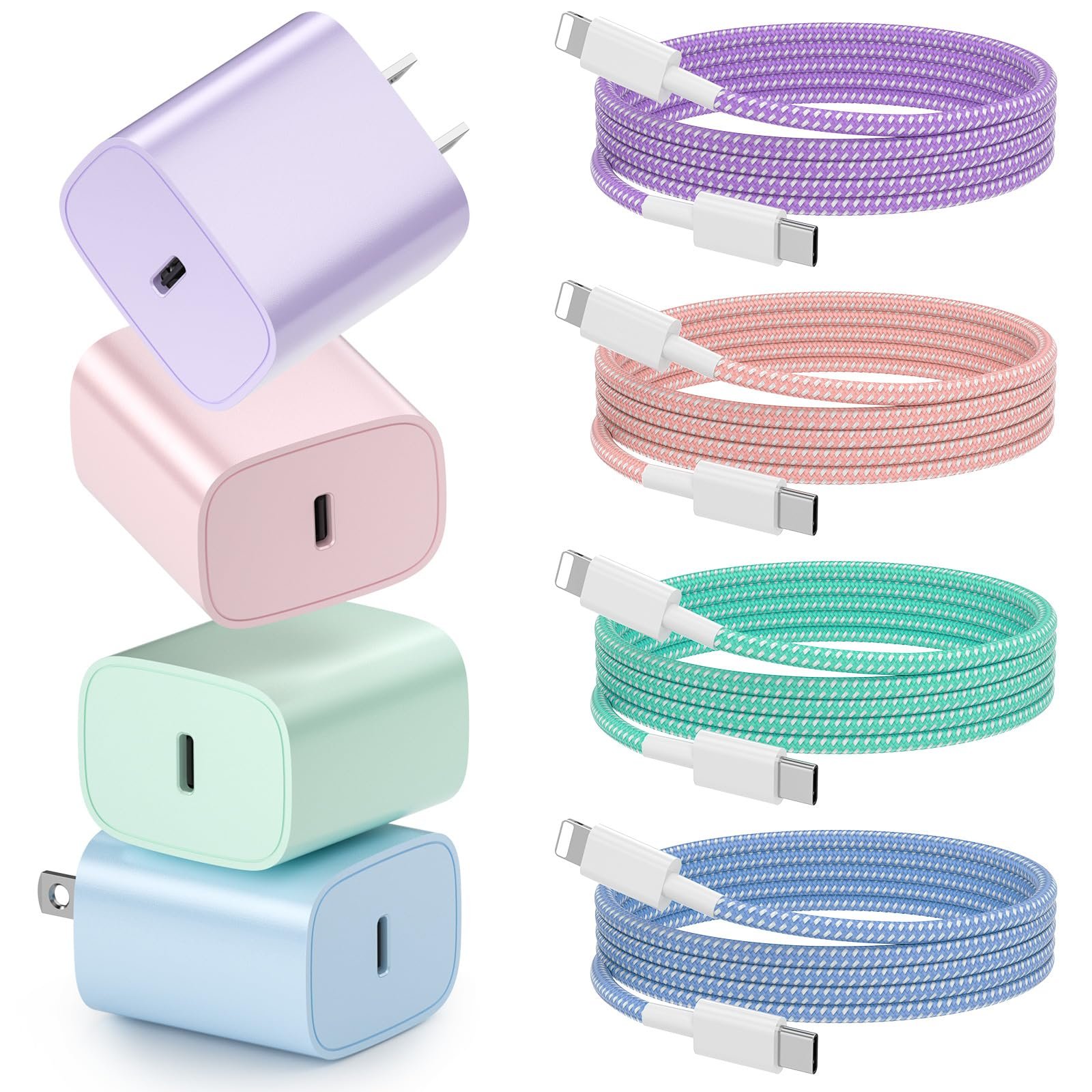 Phone Charger Fast Charging, 4 Pack 20W USB C Wall Charger Block with 6FT Charging Cable Type C Fast Charge Block Compatible with Phone 14/14 Pro Max/13/13 Pro/12/12 Pro/11/11 Pro/XS, Pad and More - Product Image