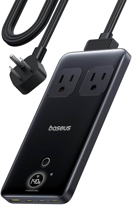 Baseus Blade Charging Station 140W, 6-in-1 Compact USB C Power Strip with 5ft Detachable Flat Extension Cord, Digital Display, Slim Fast Desktop Charger for Work and Travel (Not a Portable Battery) - Product Image