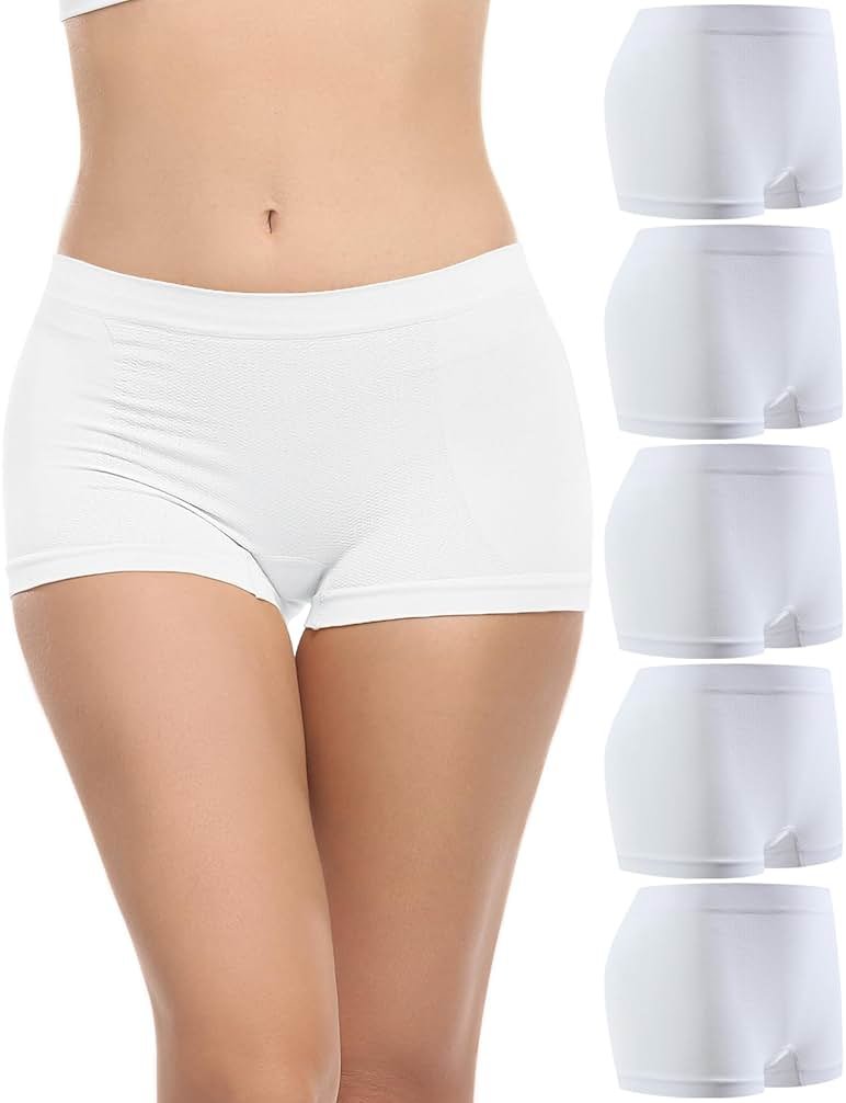Begrily Boy Shorts Underwear for Women, Ladies Nylon Stretch Comfort Flex Fit Seamless Boyshort Panties Boxer Briefs 5 Pack - Product Image