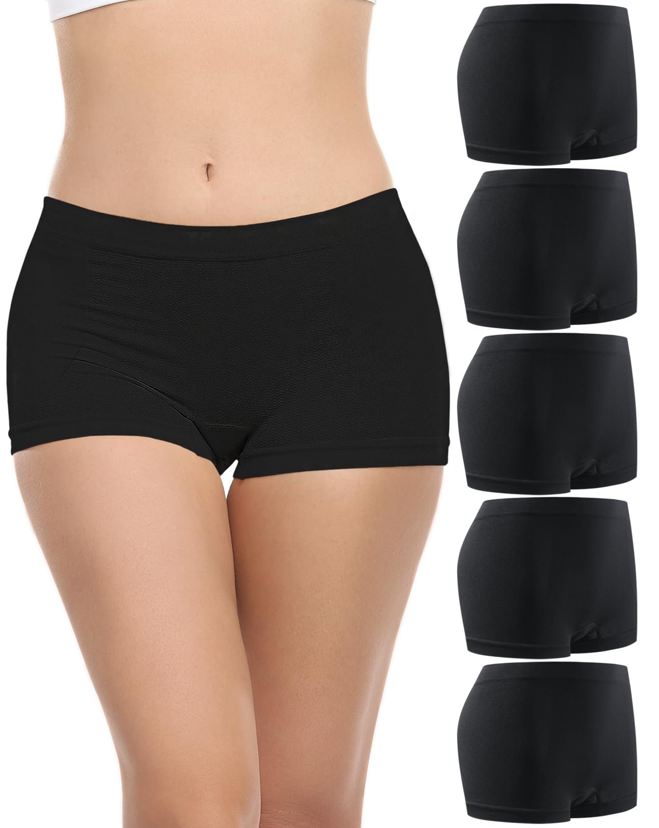 Begrily Boy Shorts Underwear for Women, Ladies Nylon Stretch Comfort Flex Fit Seamless Boyshort Panties Boxer Briefs 5 Pack - Product Image
