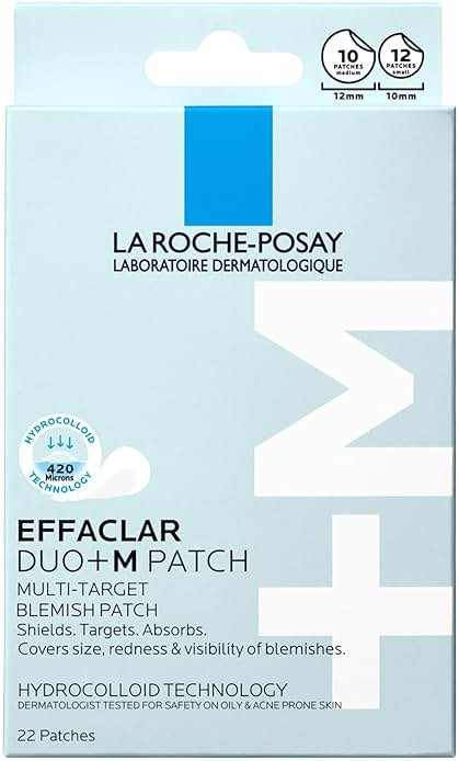 La Roche-Posay Effaclar Multi-Target Blemish Patches, Hydrocolloid Pimple Patches For Face Shields, Targets & Absorbs, Suitable Under Makeup, 22 Patches, 12 Small Size & 10 Medium Size - Product Image