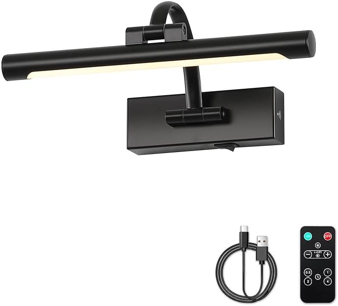 DESOOP Battery Operated Picture Lights for Wall Black Art Light Wireless Gallery Lights with Timer and Remote 12 Inch 2W Warm White - Product Image