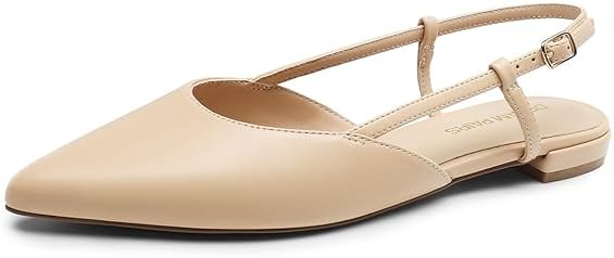 DREAM PAIRS Slingback Flats for Women, Pointed-Toe Elegant Women's Ballet Flats with Buckle Strap, Classic Low Heel Dress Shoes for Casual Work Office Party - Product Image