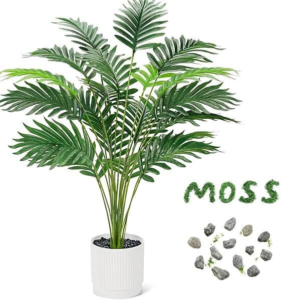 Der Rose 28'' Artificial Palm Tree Tall Fake Tropical Faux Trees Indoor and Outdoor for Home Bathroom Porch Outside Patio Decor (White Pot) - Product Image