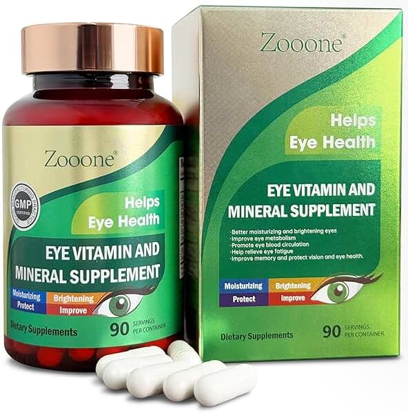 zooone Lutein and Zeaxanthin Eye Vitamins, Eye Vitamin and Mineral Supplement with Vitamin C E Zinc Copper, Vision Support for Macular Degeneration, Eye Health Pills for Adults & Seniors, 90 Capsules - Product Image