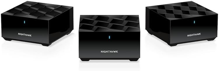 NETGEAR Nighthawk Tri-Band Whole Home Mesh WiFi 6 System (MK73S) – Router + 2 Satellite Extenders - 3Gbps Speed - Coverage up to 4,500 sq. ft., 25 Devices - Includes 1-Year Armor – AX3000 802.11ax - Product Image
