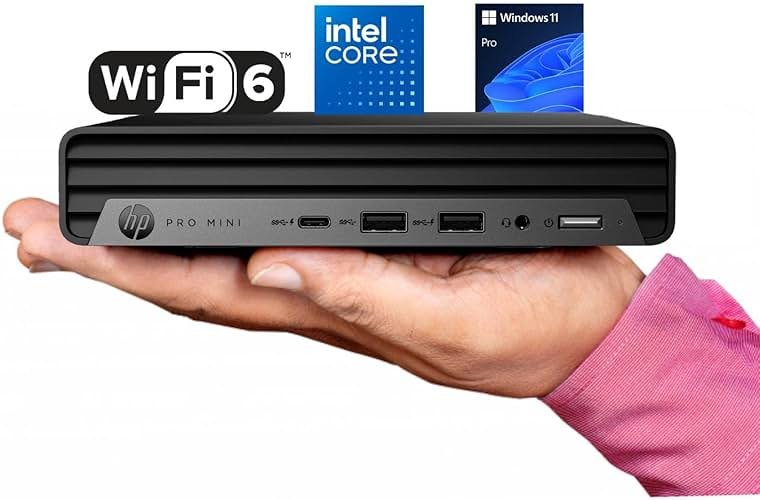 HP Pro 400 G9 Mini PC Desktop Computer, Intel CPU, 16GB DDR5 RAM, 256GB PCIe SSD, Triple 4K Display Support, USB-C, Ultra-Quiet Design, Bluetooth 5.2, WiFi 6, Keyboard and Mouse, Windows 11 Pro - Product Image
