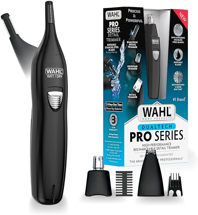 Wahl Pro Series® Rechargeable Eyebrow, Ear & Nose Hair Trimmer for Men – Painless DualTech® Eyebrow Trimmer & Facial Hair Removal Device – Model 3025656 - Product Image
