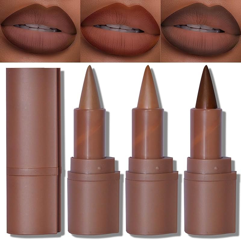 Erinde 2-in-1 Lip Liner and Lipstick Lip Combo Set, Matte Nude Dark Brown Red Lip Liner Creamy Lip Pencil Crayon, High Pigmented Long lasting Lipstick Makeup, 3PCS - Product Image