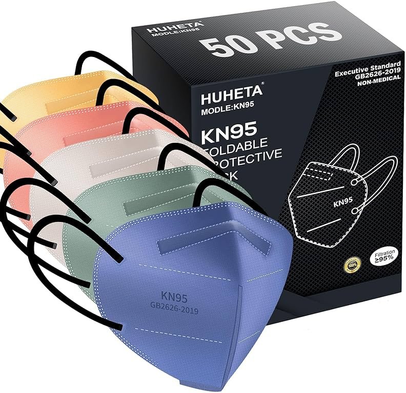 HUHETA 50 Packs KN95 Face Mask 5-Ply Breathable & Comfortable Filter Safety Mask (50PCS-MTC I Color) - Product Image