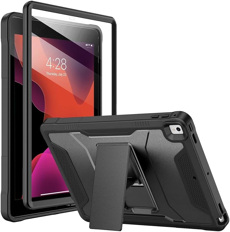Soke Case for iPad 6th/5th Generation 9.7 Inch 2018/2017,with Built-in Screen Protector and Kickstand, Rugged Full-Body Heavy Duty Protective Cover for Apple iPad Air 2 /Pro 9.7 - Black - Product Image