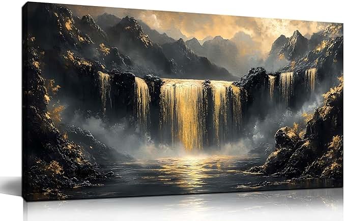 HUBOSKN Waterfall Canvas Wall Art for Living Room - Mountain Art Wall Decor for Office - Modern Wall Art for Bedroom Size 20" x 40" - Product Image