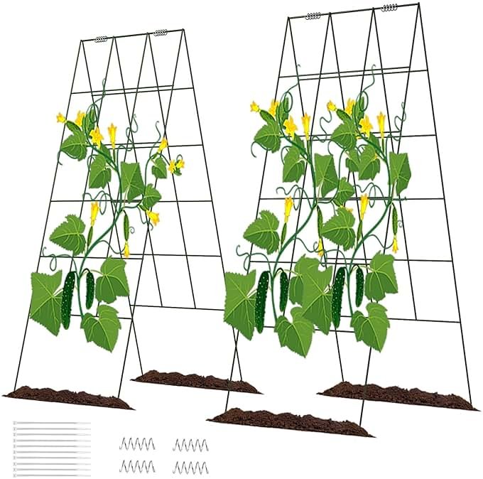 DOEWORKS Cucumber Trellis, 48" High Foldable A Frame Garden Trellis, 2 Pack, Plant Support for Climbing Cucumber, Beans, Tomatoes, Flowers, Green - Product Image