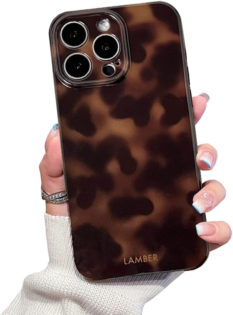XQAGU Cute Phone Case for iPhone 15 Pro Max Case Amber Leopard Full Camera Protective Slim Shockproof Aesthetic-Brown Amber - Product Image