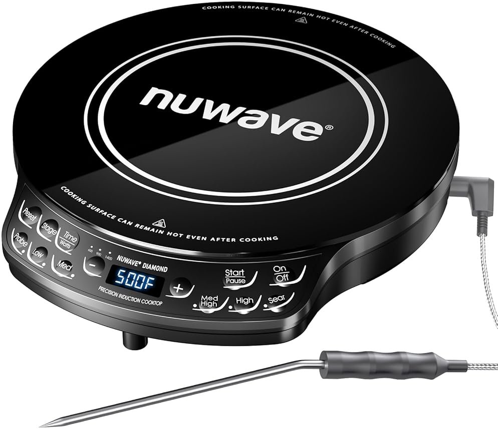 Nuwave Portable Induction Cooktop Diamond with Probe, Advanced Countertop Burner, 91 Temps from 100°F to 500°F, 12”Shatter-Proof Ceramic Glass & 6.5”Heating Coil, Ideal for RV Camp,Small Apt,Travel - Product Image