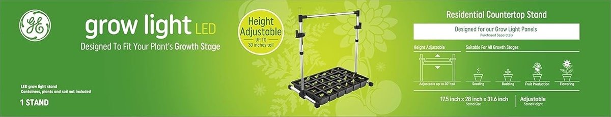 GE Grow Light Stand, Adjustable Height up to 30 inches Tall, 17.5 inch x 28 inch by 31.6 inch Stand Size (containers, Plants and Soil not Included) - Product Image