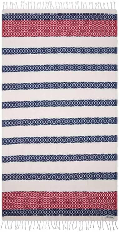 Sand Cloud Turkish Beach Towel - 100% Organic Cotton Turkish Bath Towels - Ultra Soft, Sand Free & Quick Dry Towel for Beach, Pool, or Picnic - As Seen on Shark Tank - Patriot Stripe - Product Image