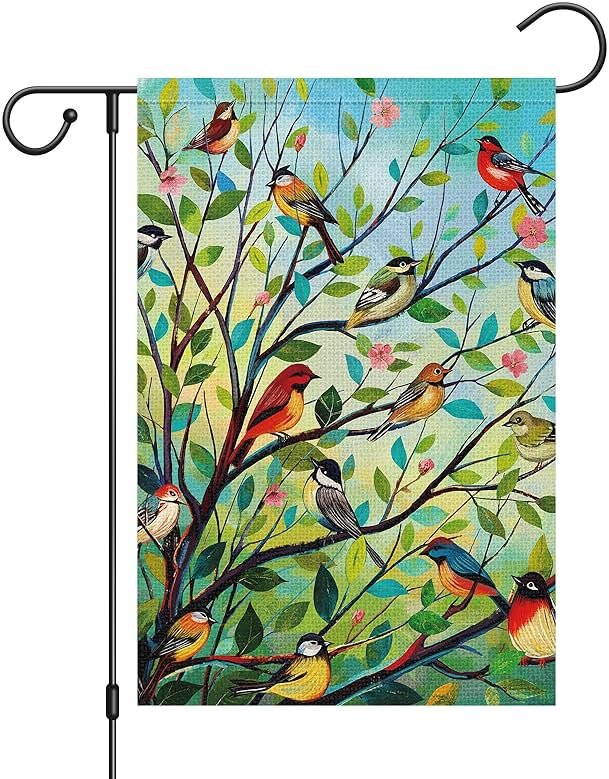 Louise Maelys Spring Welcome Garden Flag Bird Tree Double Sided 12x18 Inch Floral Small Burlap Holiday House Yard Outdoor Outside Home Decor - Product Image