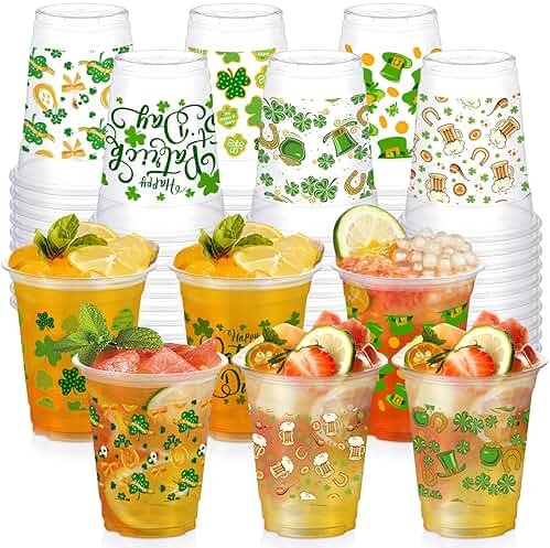 60 Pcs St Patrick's Day Plastic Cups, 12oz St. Patrick's Day Party Cups, St. Patrick Disposable Clear Plastic Cups, Irish Themed Plastic Cups with Lucky Shamrock Design for Beer Beverage Drinkware - Product Image